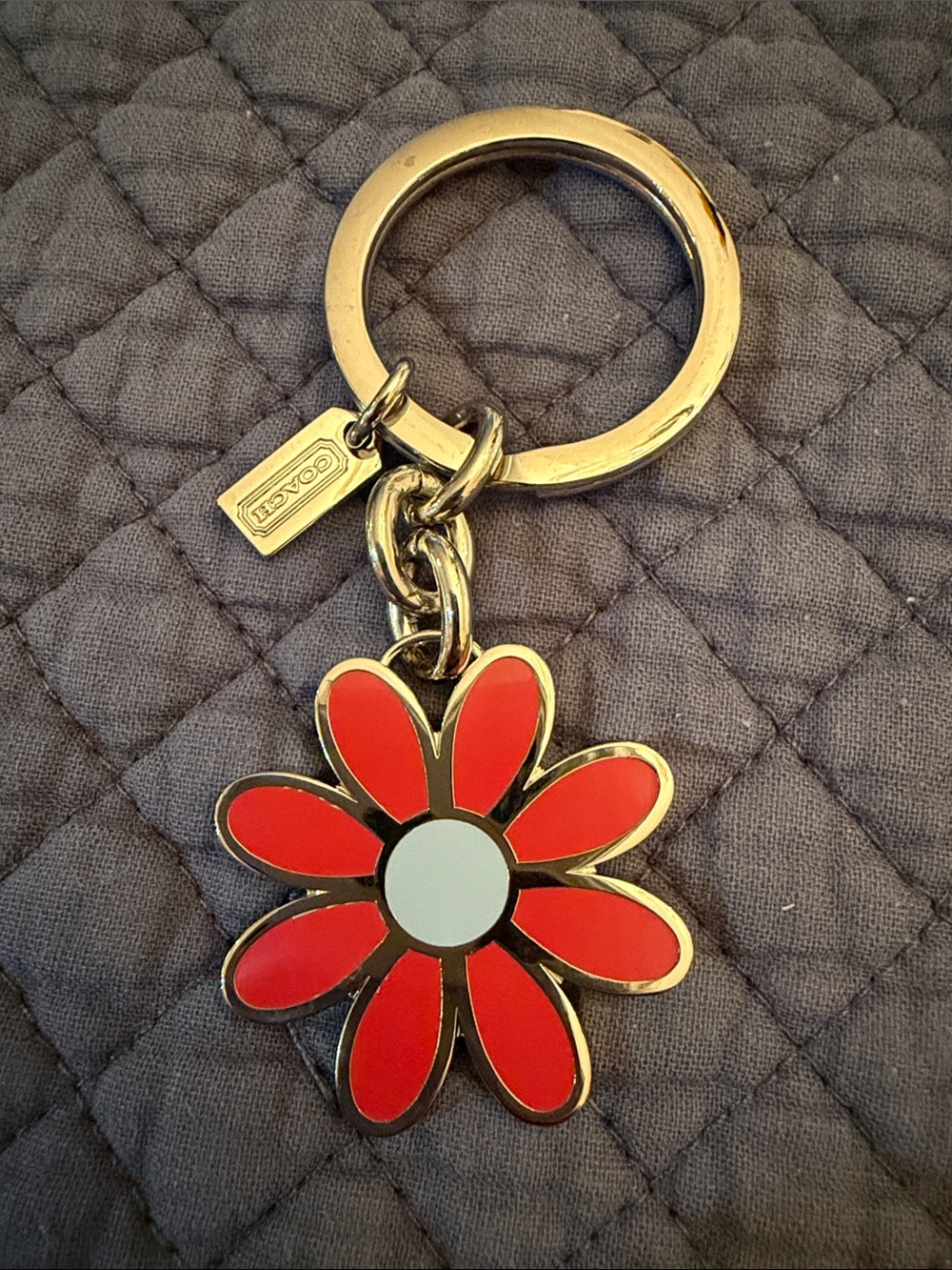 COACH Y2K  Red Flower Enamel Keyring with Silver Hardware